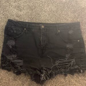 Black, distressed shorts